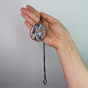 Peruvian Clay Ocarina Flute Necklace with Geometric Motif